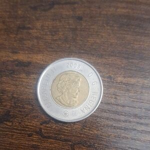 Canadian 2 Dollar Coin with Silver and Gold Tones 2009